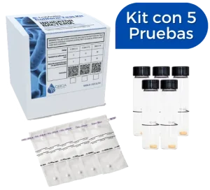 kit de cinco pruebas para determinar coliformes ausencia o presencia