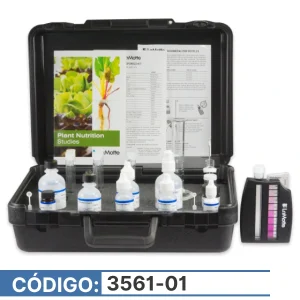 kit de análisis para hidroponia, mide: pH, Nitrógeno nítrico, Fósforo y Potasio.