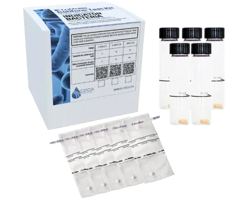 Kit para determinar coliformes totales con el método de ausencia o presencia