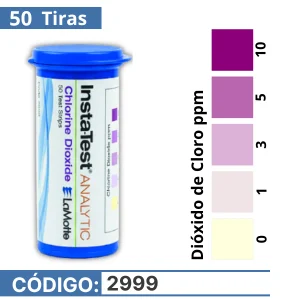 Tiras reactivas de dióxido de cloro. Rango 0-10 ppm