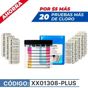 Kit comparador visual XX01308-PLUS para medir cloro y pH en agua; incluye 50 pruebas de DPD 1 y 30 de rojo fenol